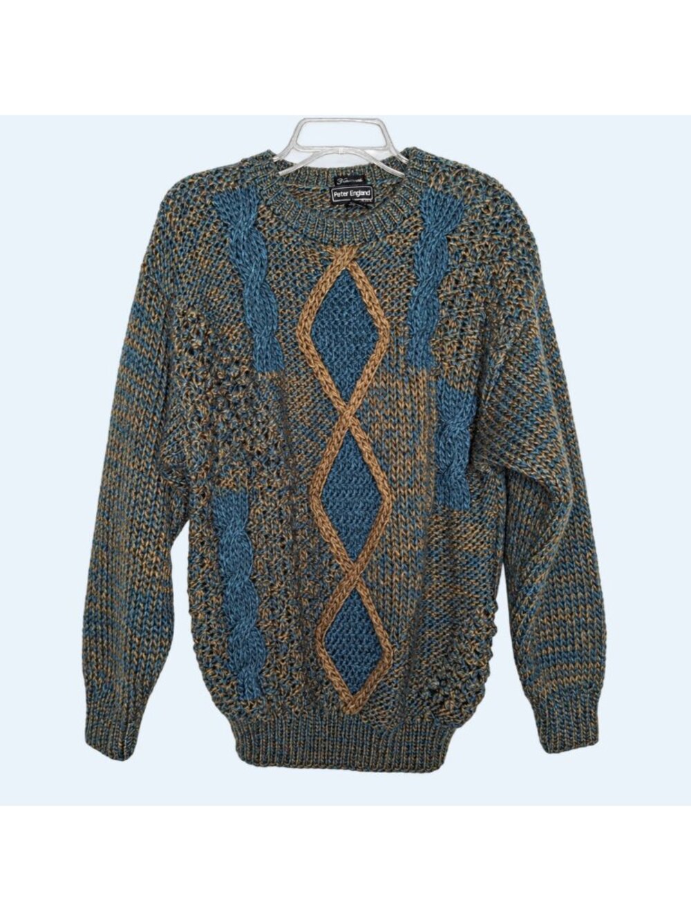 Peter England Sweater Mens M Fair Isle Green Acrylic Crew Neck Pullover Korea